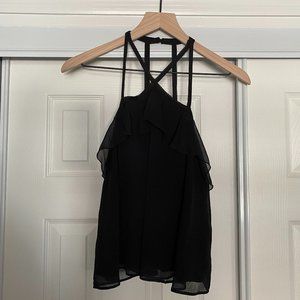 Hollister Black Strappy Tank Top Ruffle Chiffon Top Size Small